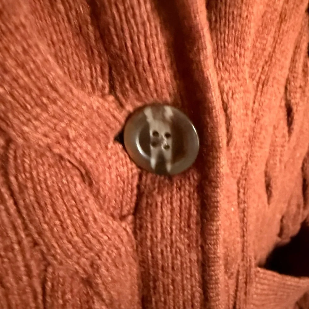 Talbots Cable Knit Cardigan with Faux Leather Trim Size Small‎